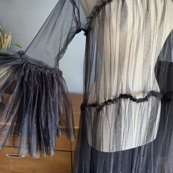 Black Mesh Sheer Tulle Maxi Dress Gothic Flowy Swing Size S/M - Picture 7 of 9